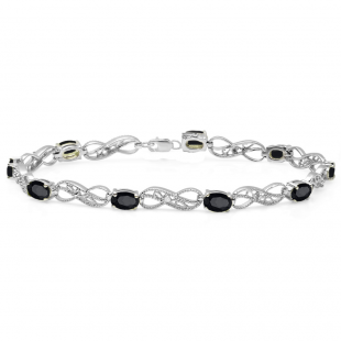 4.11 Carat (ctw) Sterling Silver Real Oval Cut Black Sapphire & Round Cut White Diamond Ladies Infinity Link Tennis Bracelet