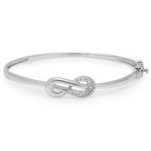0.06 Carat (ctw) Sterling Silver Round Cut White Diamond Ladies Infinity Loop Bangle Bracelet