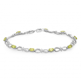 2.57 Carat (ctw) Sterling Silver Real Oval Cut Genuine Peridot & Round White Diamond Ladies Link Bracelet