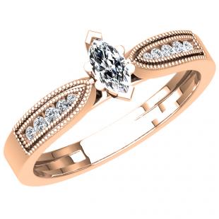 0.30 Carat (ctw) 10K Rose Gold Marquise & Round Cut Diamond Ladies Bridal Vintage Style Engagement Ring 1/3 CT