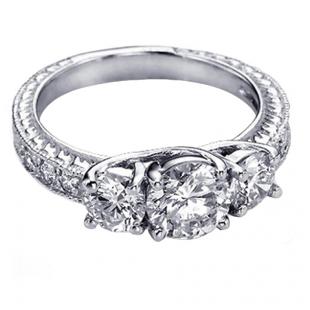 1.15 Carat (ctw) 14K White Gold Round Diamond Ladies 3-Stone Bridal Engagement Ring