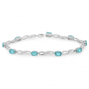 5.16 Carat (ctw) Sterling Silver Real Oval Cut Genuine Blue Topaz & Round White Diamond Ladies Link Bracelet