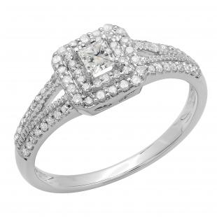 0.50 Carat (ctw) Princess & Round Diamond Split Shank Bridal Engagement Ring 1/2 CT 14K White Gold