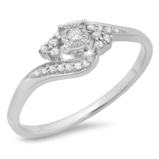 0.20 Carat (ctw) 14K White Gold Round Diamond Ladies Twisted Swirl Promise Engagement Ring 1/5 CT