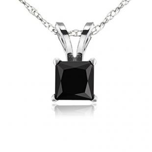 1.75 Carat (ctw) 14K White Gold Princess Cut Black Diamond Ladies Solitaire Pendant