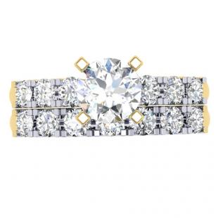 1.80 Carat (ctw) 18K Yellow Gold Round Diamond Ladies Bridal Engagement Ring With Matching Band Set