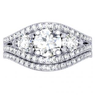 1.75 Carat (ctw) 10K White Gold Round Diamond Ladies 3 Stone Bridal Engagement Ring Set 1 3/4 CT