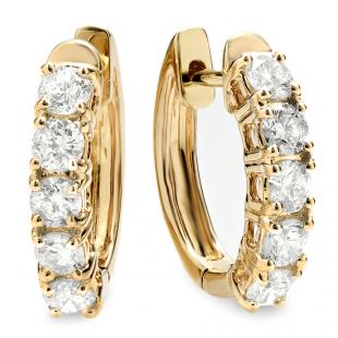 1.00 Carat (ctw) 14K Yellow Gold Round White Diamond Ladies Huggies Hoop Earrings 1 CT