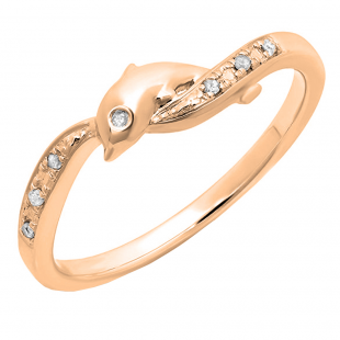 0.05 Carat (ctw) 10K Rose Gold Round Cut Diamond Ladies Right Hand Dolphin Ring