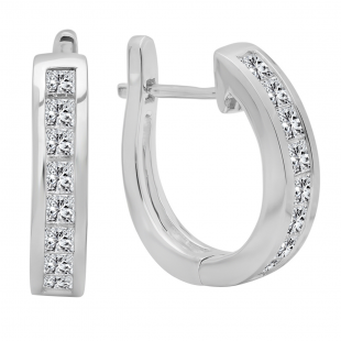 1.00 Carat (ctw) 14K White Gold Princess Cut Diamond Ladies Hoop Earrings 1 CT