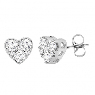 0.40 Carat (ctw) 14K White Gold Round Cut Diamond Ladies Heart Shape Stud Earrings