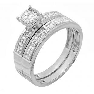 0.25 Carat (ctw) Sterling Silver Round Cut Diamond Ladies Bridal Engagement Ring With Matching Wedding Band Set 1/4 CT