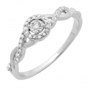 0.20 Carat (ctw) 10K White Gold Round Diamond Ladies Bridal Halo Style Swirl Split Shank Promise Ring 1/5 CT