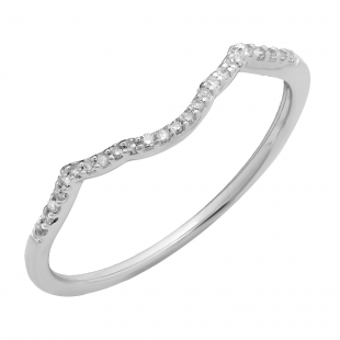 0.08 Carat (ctw) 14K White Gold Round Cut White Diamond Ladies Anniversary Wedding Stackable Band Contour Guard Ring