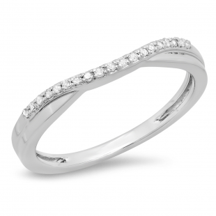 0.11 Carat (ctw) 10K White Gold Round Cut White Diamond Ladies Anniversary Wedding Guard Contour Band