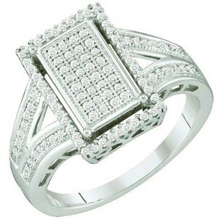 0.40 Carat (ctw) 10K White Gold Round White Diamond Ladies Split Shank Micro Pave Bridal Engagement Ring