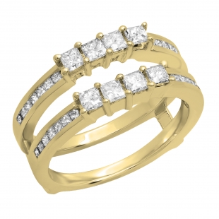 0.90 Carat (ctw) 10K Yellow Gold Princess Cut White Diamond Ladies Anniversary Wedding Band Enhancer Guard Double Ring