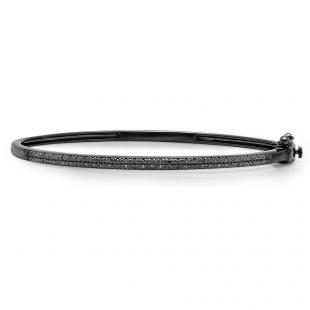 0.20 Carat (ctw) Black Rhodium Plated Sterling Silver Round Cut Black Diamond Ladies Fashion Bangle Bracelet 1/5