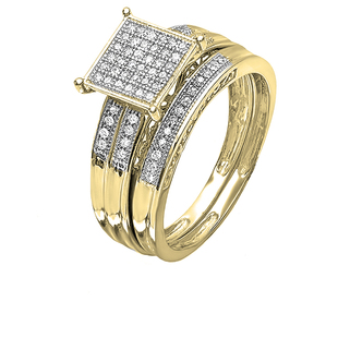 0.27 Carat (ctw) 14K Yellow Gold Round White Diamond Women's Micro Pave Engagement Ring Trio Bridal Set 1/4 CT