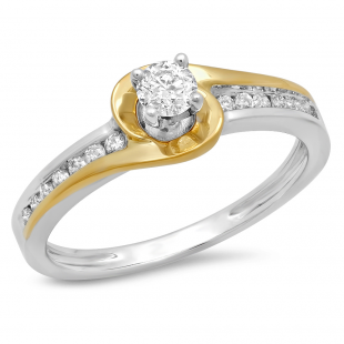 0.40 Carat (ctw) 10K Two Tone Gold Round Cut White Diamond Ladies Twisted Bridal Engagement Ring