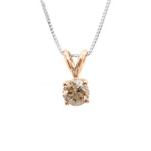 0.25 Carat (ctw) 14K Rose Gold Round Champagne Diamond Ladies Solitaire Pendant 1/4 CT