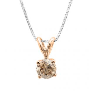 0.50 Carat (ctw) 14K Rose Gold Round Champagne Diamond Ladies Solitaire Pendant 1/2 CT