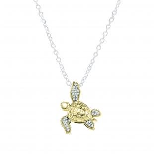 0.12 Carat (ctw) 18K Yellow Gold Round Diamond Ladies Sea Turtle Pendant (Silver Chain Included)