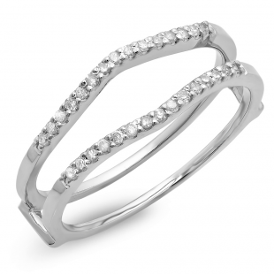 0.18 Carat (ctw) 18K White Gold Round Diamond Ladies Anniversary Wedding Band Enhancer Guard Double Ring