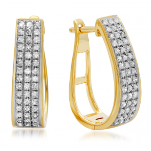 0.55 Carat (ctw) 18K Yellow Gold Plated Sterling Silver Round Cut Diamond Ladies Hoop Earrings 1/2 CT