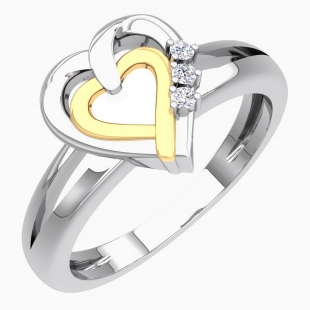 0.05 Carat (ctw) 925 Sterling Silver Round Cut Diamond Ladies Split Shank Double Heart Promise Ring