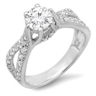 1.14 Carat (ctw) 10K White Gold Round Diamond Ladies Engagement Bridal Split Shank Ring; 0.74 CT center