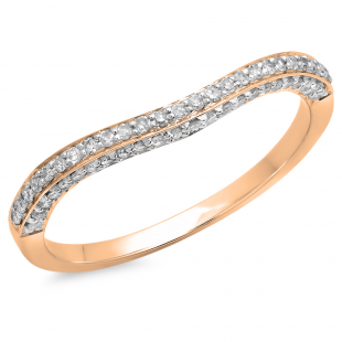 0.20 Carat (ctw) 14K Rose Gold Round Cut Diamond Ladies Stackable Anniversary Wedding Contour Band Guard Ring 1/5 CT
