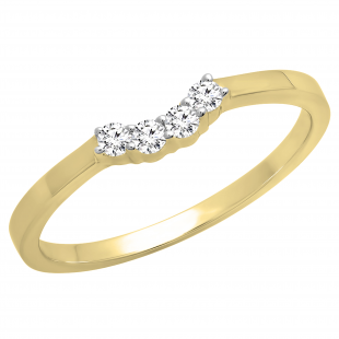 0.15 Carat (ctw) 18K Yellow Gold Round Diamond Ladies Contour Anniversary Wedding Stackable Band Guard Ring