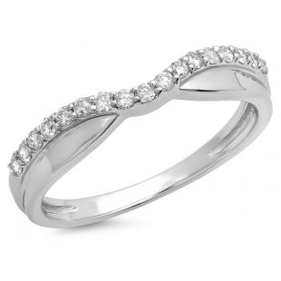 0.25 Carat (ctw) 14K White Gold Round Cut White Diamond Ladies Anniversary Wedding Stackable Contour Guard Band 1/4 CT