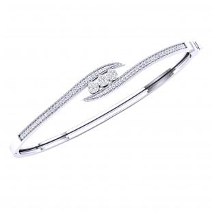 0.50 Carat (ctw) Round Milgrain Bypass Bangle Bracelet for Ladies 1/2 CT 18K White Gold