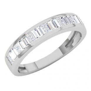 0.60 Carat (ctw) 14K White Gold Princess & Baguette White Diamond Ladies Invisible Wedding Band