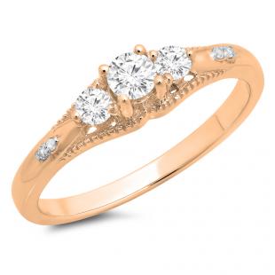 0.35 Carat (ctw) 18K Rose Gold Round Cut White Diamond Ladies Bridal 3 Stone Engagement Ring 1/3 CT