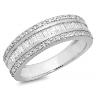 0.95 Carat (ctw) 14K White Gold Round & Baguette Diamond Men's  Anniversary Wedding Band Ring 1 CT