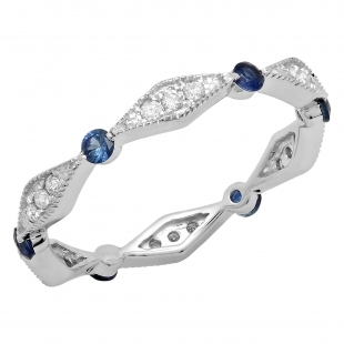 0.50 Carat (ctw) Round Blue Sapphire And Diamond Ladies Vintage Eternity Band Ring 1/2 CT 10K Gold