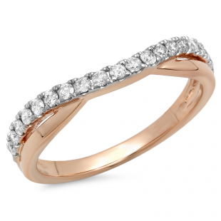 0.30 Carat (ctw) 18K Rose Gold Round Cut White Diamond Ladies Anniversary Wedding Guard Contour Band 1/3 CT