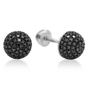 0.60 Carat (ctw) Sterling Silver Round Cut Black Diamond Ladies Half Ball Cluster Stud Earrings