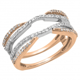 0.50 Carat (ctw) 14K White & Rose Gold Two Tone Round Cut Diamond Ladies Anniversary Wedding Band Enhancer Guard Double Chevron Ring 1/2 CT