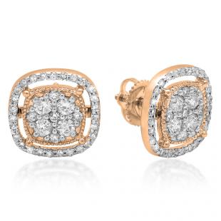 1.00 Carat (ctw) 14K Rose Gold Round Cut White Diamond Ladies Cluster Style Stud Earrings 1 CT