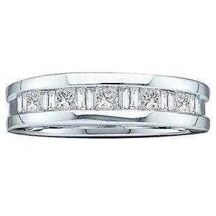 0.55 Carat (ctw) 14K White Gold Baguette & Princess Cut White Diamond Men's Invisible Wedding Band 1/2 CT