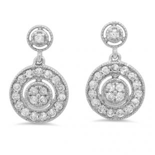 0.60 Carat (ctw) 10K White Gold Round White Diamond Ladies Circle Cluster Style Dangling Earrings