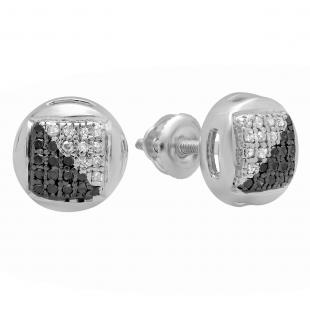 0.15 Carat (ctw) Sterling Silver Round Black & White Diamond Ladies Fashion Stud Earrings