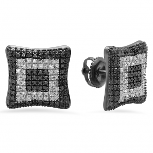 0.30 Carat (ctw) Black & White Plated Sterling Silver Round Black & White Diamond Ladies Kite Shape Stud Earrings 1/3 CT