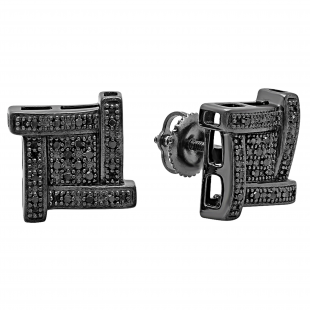 0.15 Carat (ctw) Black Plated Sterling Silver Round Black Diamond Unisex Fancy Stud Earrings