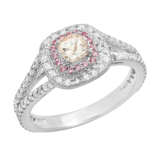 0.95 Carat (Ctw) Two Tone Rose Gold Plated 14K White Gold Cushion White CZ & Round Pink Sapphire & Diamond Bridal Halo Split Shank Engagement Ring 1 CT