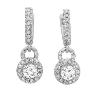 0.45 Carat (ctw) 10K White Gold Round White Diamond Ladies Halo Style Dangling Drop Earrings 1/2 CT